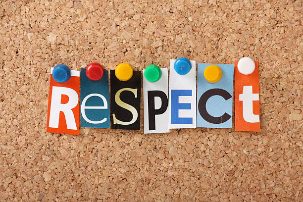 The word Respect in cut out magazine letters pinned to a cork notice board